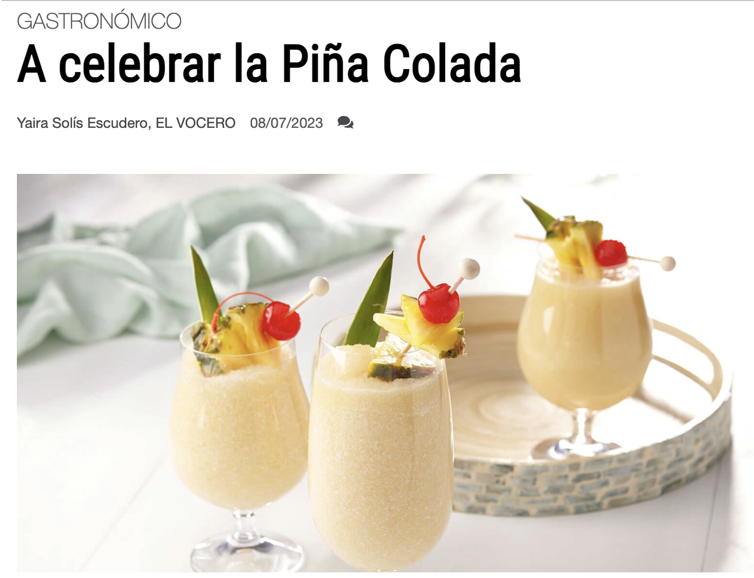 Featured in El Vocero de PR - Piña Colada Day